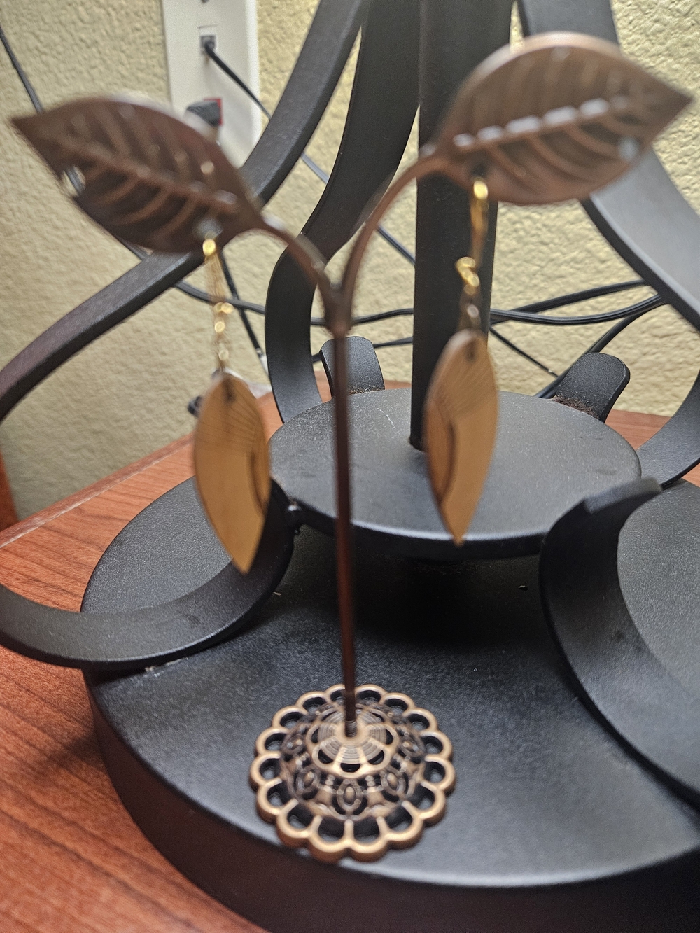 Wooden Leaf Drop Earrings - Elegant Leaf Dangle Earrings